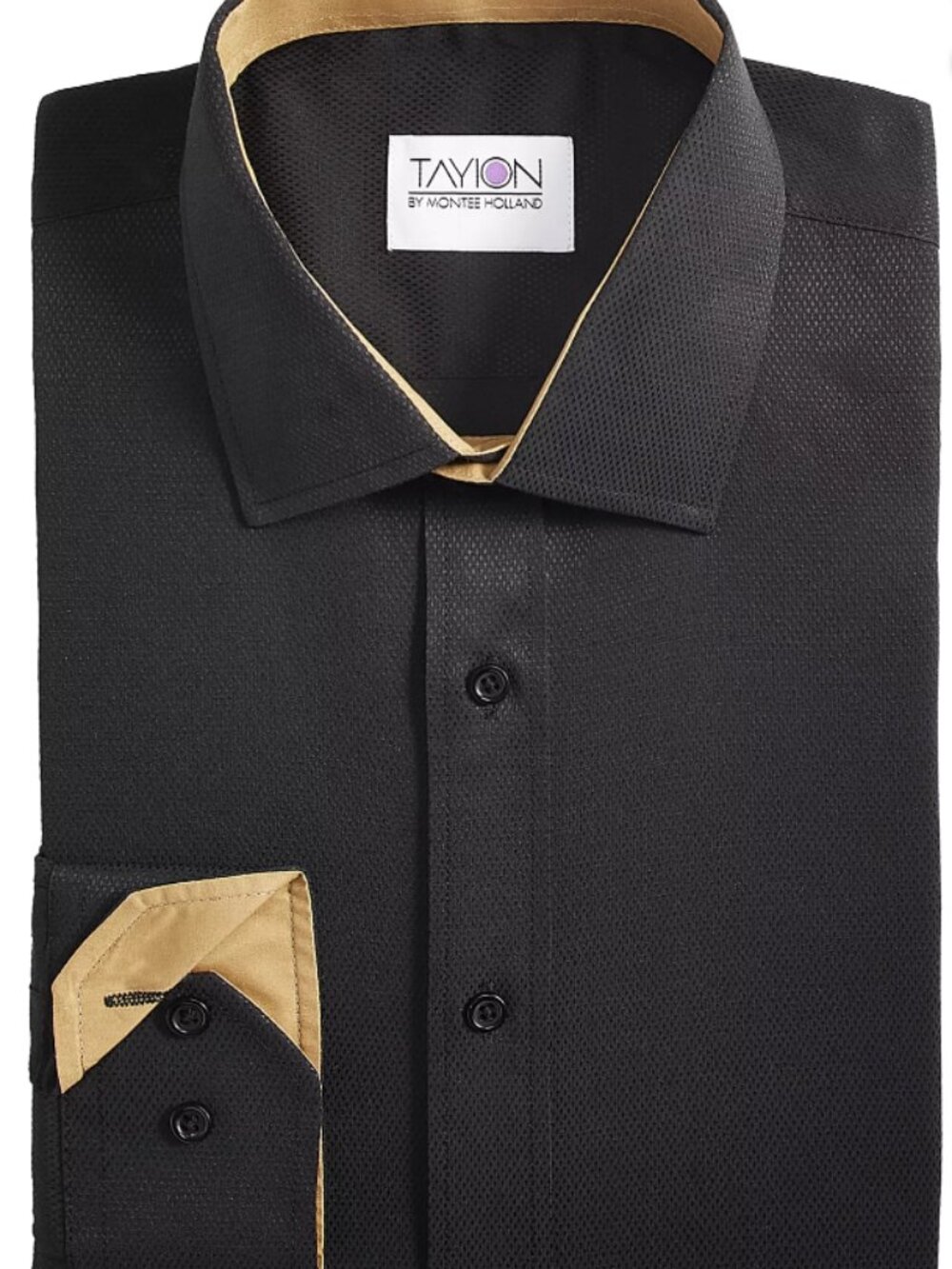 NEW Men's Slim-Fit Gold Trim Solid Dress Shirt - L